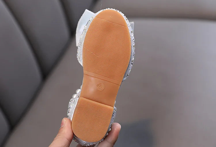 2026 Kids Shoes Summer for Girl Sandals Fashion Sequins Rhinestone Bow Girls Princess Shoe Soft Bottom