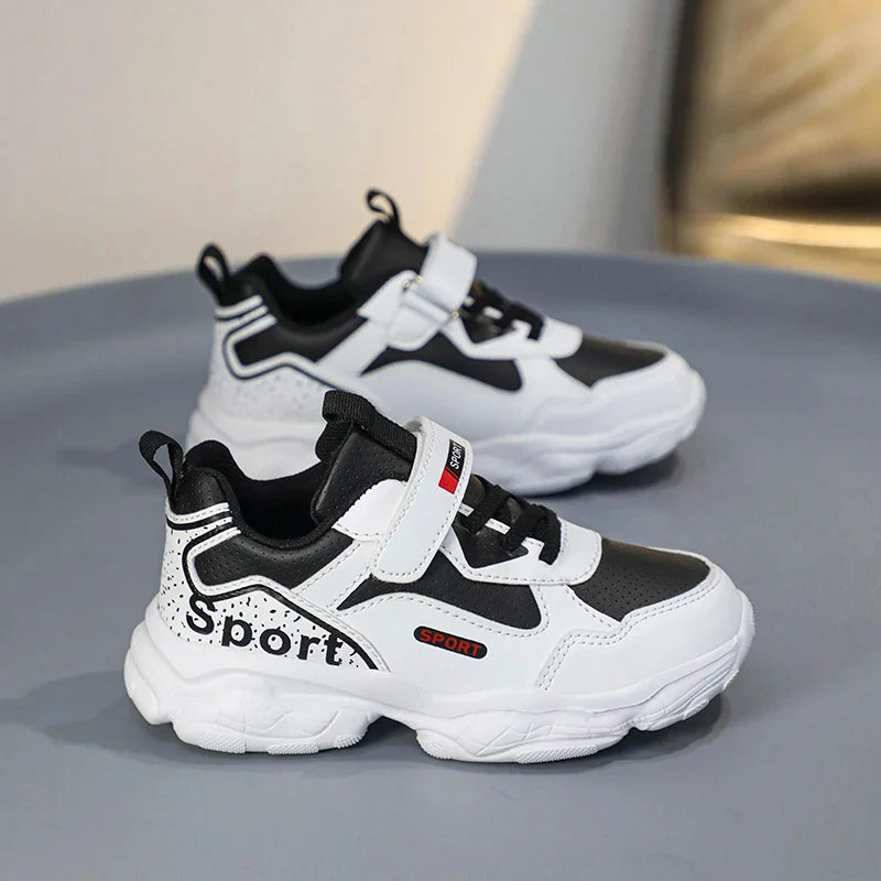 Boys Shoes Sneakers Leather Children Comfortable Flat Shoes Black White Shoes for Kids Girls School Walking Footwear Non Slip