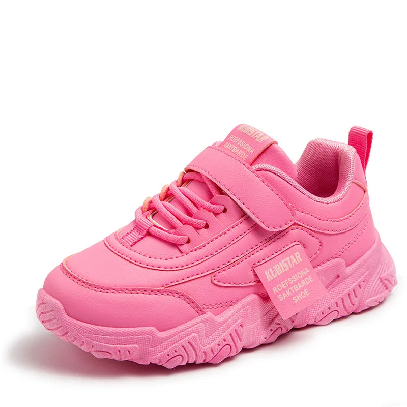 Spring New Kids Sneakers 2023 PU Girls Casual Mesh Solid Pink Light Boys White Hook & Loop Children Non-slip Sports Shoe Fas