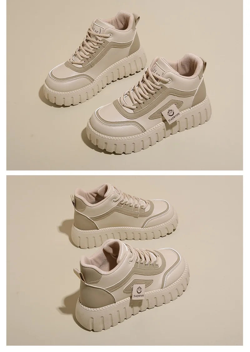 Women's Platform Sneakers Fashion High-top Casual Shoes for Women Lace Up Vulcanized Shoes Trendy Skateboard Shoes Zapatos Mujer