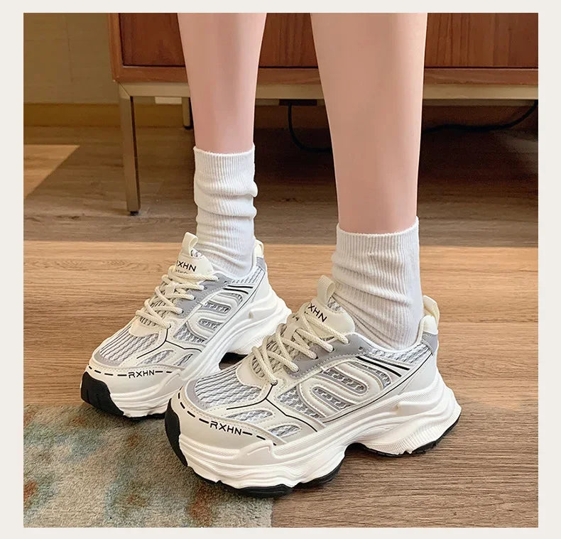 Women Sneakers Autumn Fashion Breathable Casual Shoes Women Mesh Lace Up Comfort Platform Vulcanize Shoes Zapatillas De Mujer