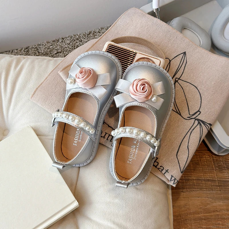 Elegant Girl's Shoes for Wedding Party Chic Flower Kids' Causal Leather Shoes Fashion Sweet Versatile Children Princess Shoes