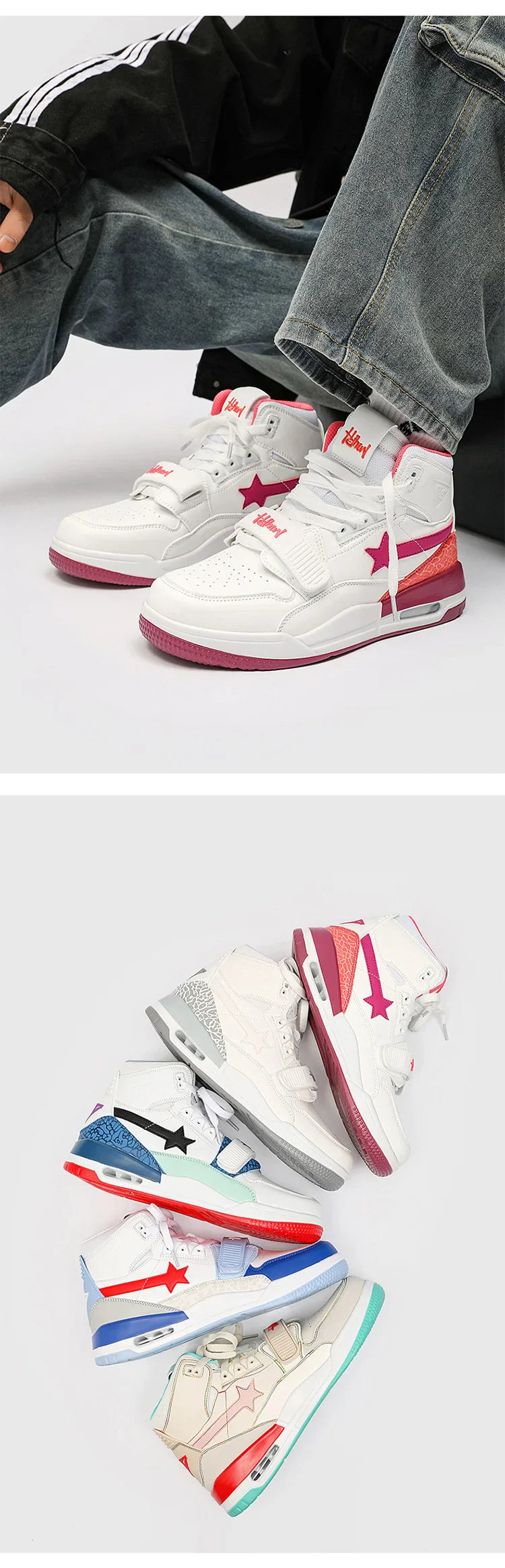 Mens Casual Sneakers High-tops Sneakers Trendy Boys Basketball Sports Tennis Shoes Outdoor Off-road Shoes Couple Sneakers