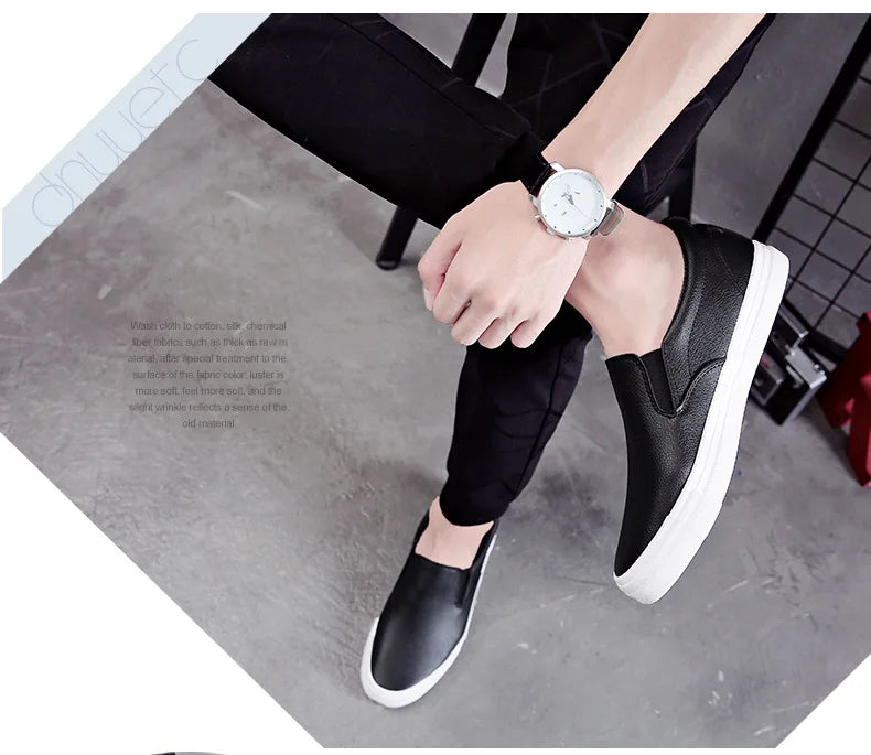 New Shoes for Men Leather Casual Shoes Spring Fashion Concise Flat Shoes 2 Colors Slip-on Loafers   (Available)