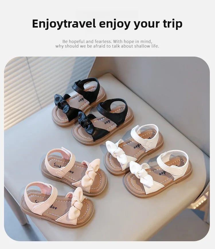Girls Princess Sandals with Bow-knot Fashion Classic Baby Kids Beach Shoes Children Summer Sandals Simple Size 21-30 Hot Sale