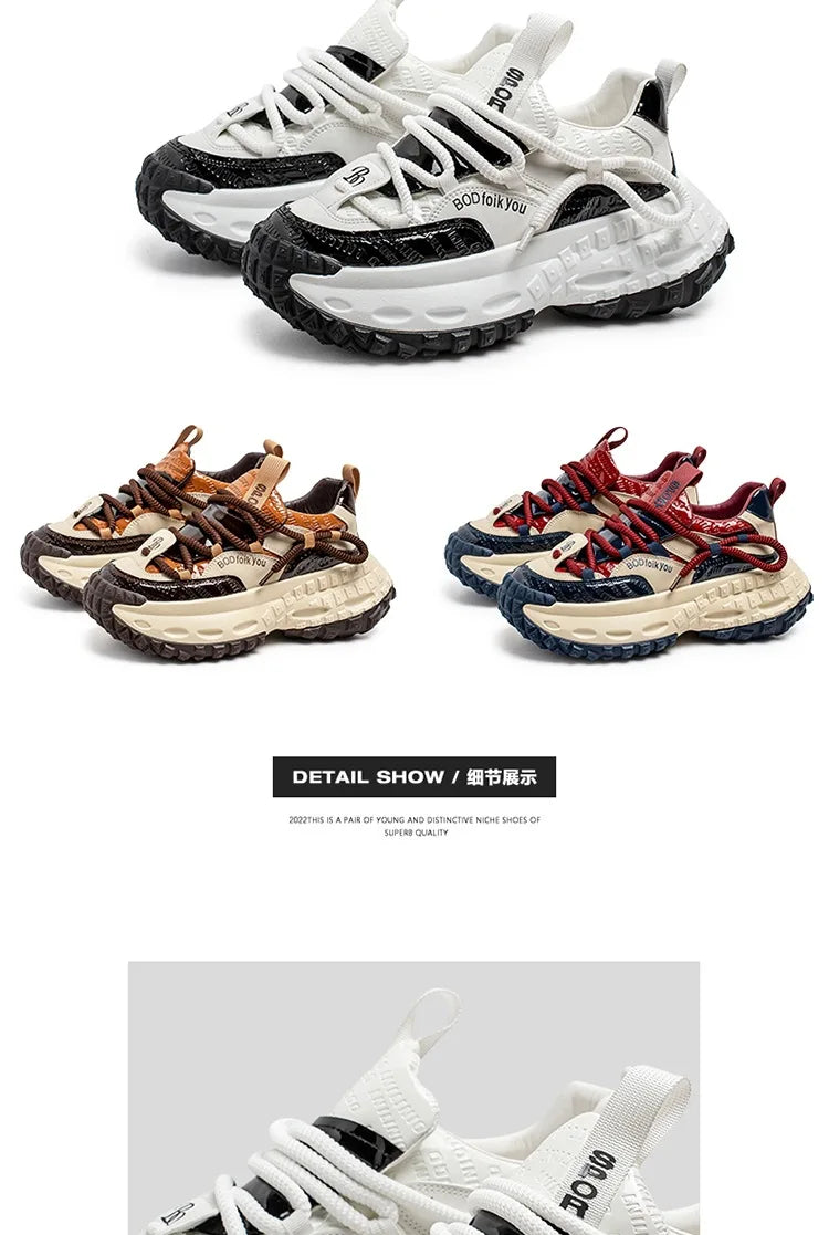 New Thick Soled Height Increasing Men's Casual Shoes 2025 Spring Color Blocked Comfortable Fashion Trend Low Cut Chunky sneakers (Available)