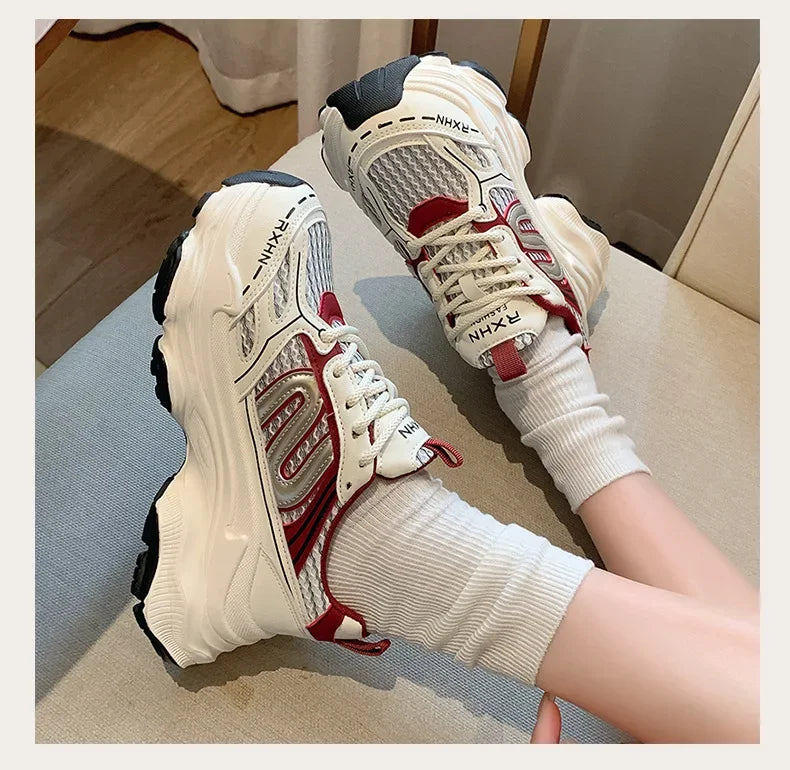 Women Sneakers Autumn Fashion Breathable Casual Shoes Women Mesh Lace Up Comfort Platform Vulcanize Shoes Zapatillas De Mujer