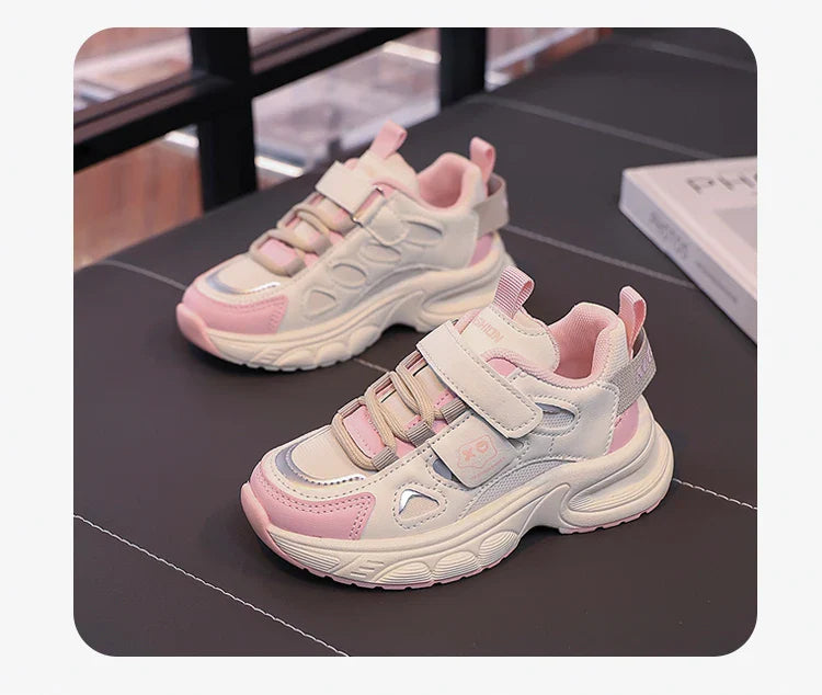 Boys Girls Sports Shoes Non-slip Trendy Students Sneakers Thick Soft Sole 2025 New Fashion Children Running Shoes Hook&loop