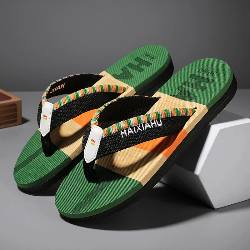 Men Slides Cloth Tape Woven Color Matching Stripe Wear-resistant Slippers Size 39-45  (Available)