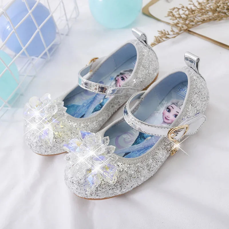New Childrens Single Shoes Girls Elsa Crystal  Versatile Princess Shoes Womens Soft Sole  Anti-Slip Comfortable Kids Dance Shoes