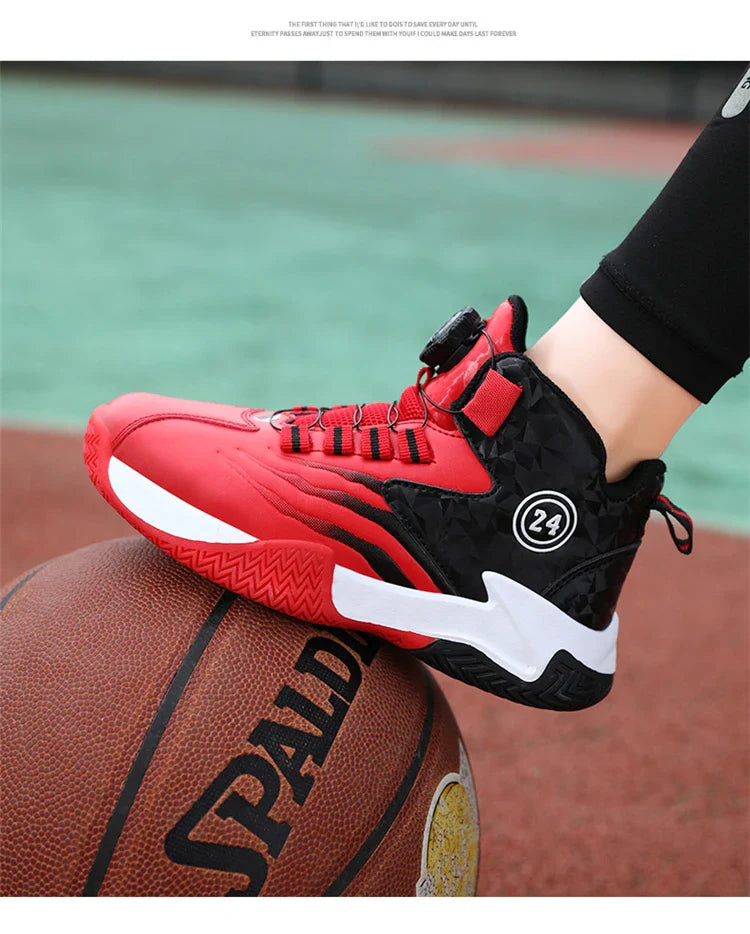 Kids Basketball Shoes Boys Rotary Buckle Sneakers Non-slip Child Trainer Basket Shoes Outdoor Children Sport Running Footwear