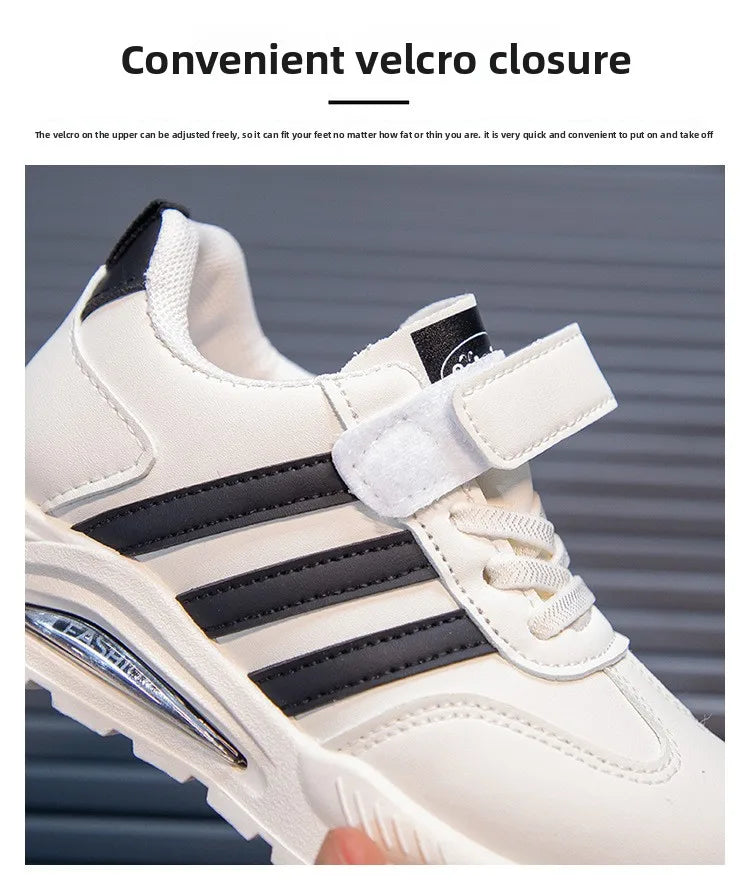 2026 New Spring Fall Sport Shoes for Boys Fashion Patchwork Stripes Dad Sneakers for Girls Black Khaki Gray Kids Trainers