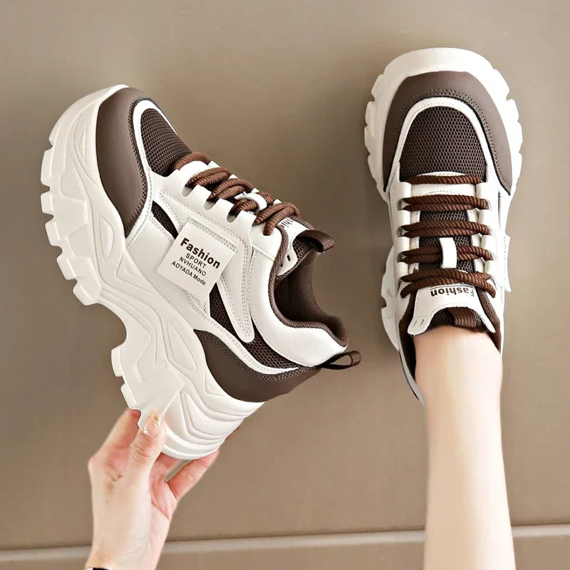 Women's White Platform Sneakers 2025 Spring Lace Up Thick Bottom Vulcanized Shoes Woman Breathable Non Slip Sports Shoes Ladies