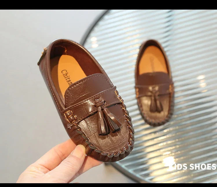 Children Moccasin Shoes Boys Flats Loafers Non-slip Tassels Cute Kids Casual Leather Shoes Soft Slip-on Pleated Solid Color 2023