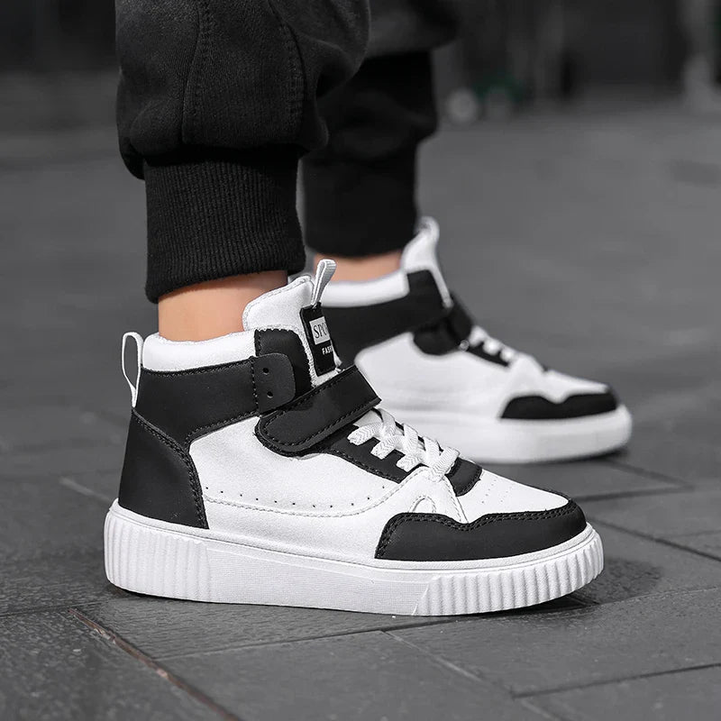 New High Top Childrens Boy Sneakers Outdoor Running Basketball Kids Sports Shoes Non-slip Luxury Pu Leather Boys Sports Shoes