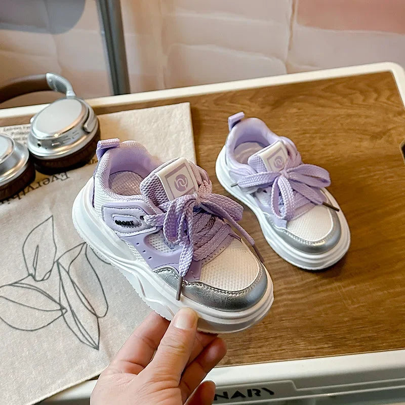 Students Sneakers Soft Sole Girls Running Shoes Mesh Breathable 2025 New Fashion Toddle Children Sports Shoes Non-slip Trendy