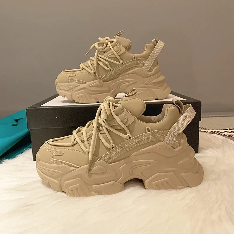 Platform Sneakers for Women Fashion White Lace Up Running Shoes Casual Comfortable Round Toe Chunky Sport Shoes Zapatos De Mujer