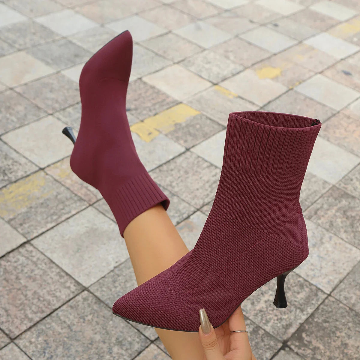 Spring Autumn Women Ankle Boots Slip-On Sexy Chelsea Boots Women Luxury Stretch Fabric Women Socks Shoes Pointed Toe High Heels