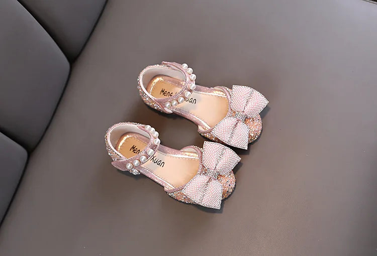 2026 Kids Shoes Summer for Girl Sandals Fashion Sequins Rhinestone Bow Girls Princess Shoe Soft Bottom