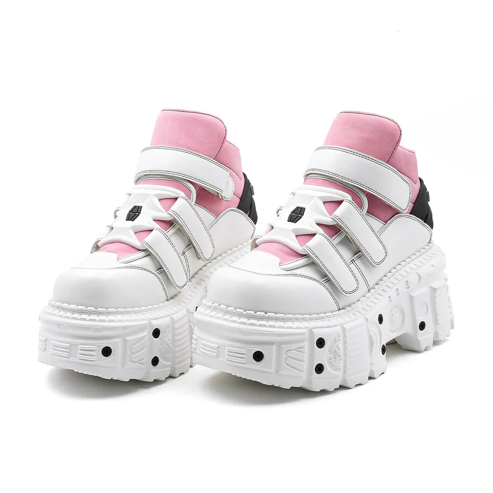 2025  Woman Sneakers New Punk Style Women Shoes Gothic Ankle Rock Boots Lace-up Heel Height Platform Shoes Woman Metal Decor