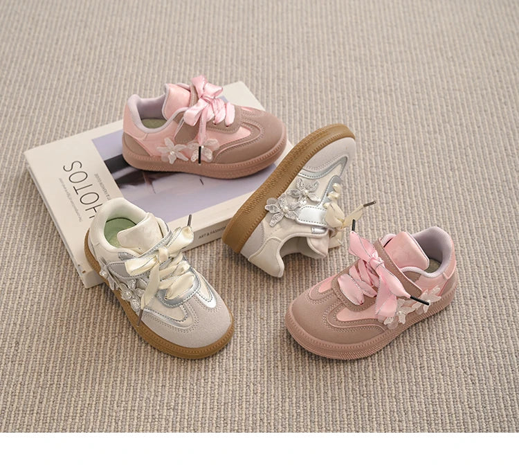 Kids Skate Sneakers for Girls 2025 Autumn New Toddler Walking Shoes Cute Ornament Non-slip Retro Comfort School Sports Sneakers