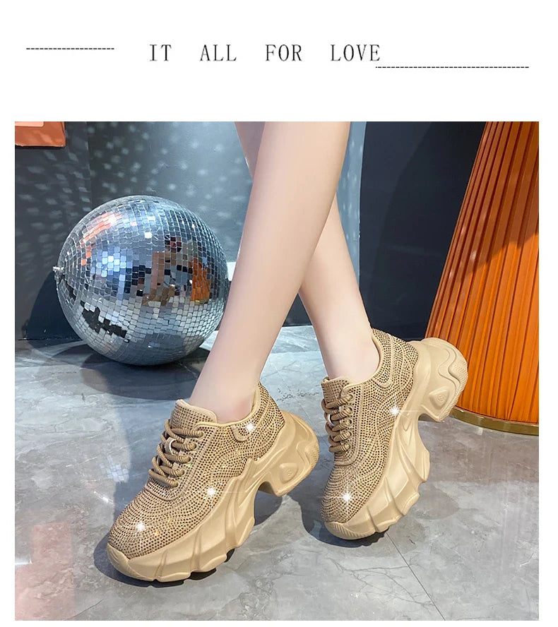Shoes for Women 2024 New Shiny Rhinestone Women's Sneakers Shoes Autumn Korean Fashion Thick Sole Sports Shoes Zapatos De Mujer
