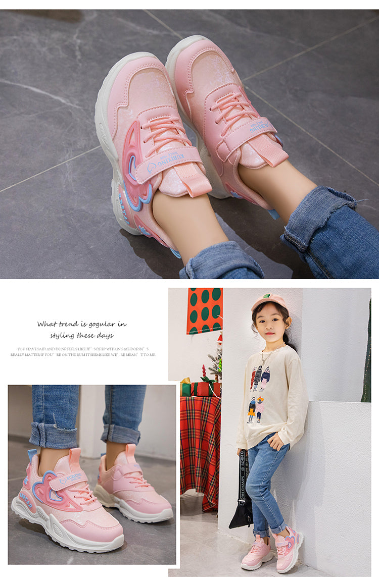 Children's Running Shoes Girls Sneakers Fashion Classic Hot Sale Kids School Casual Sports Shoes Anti-skid Pink with Love Heart