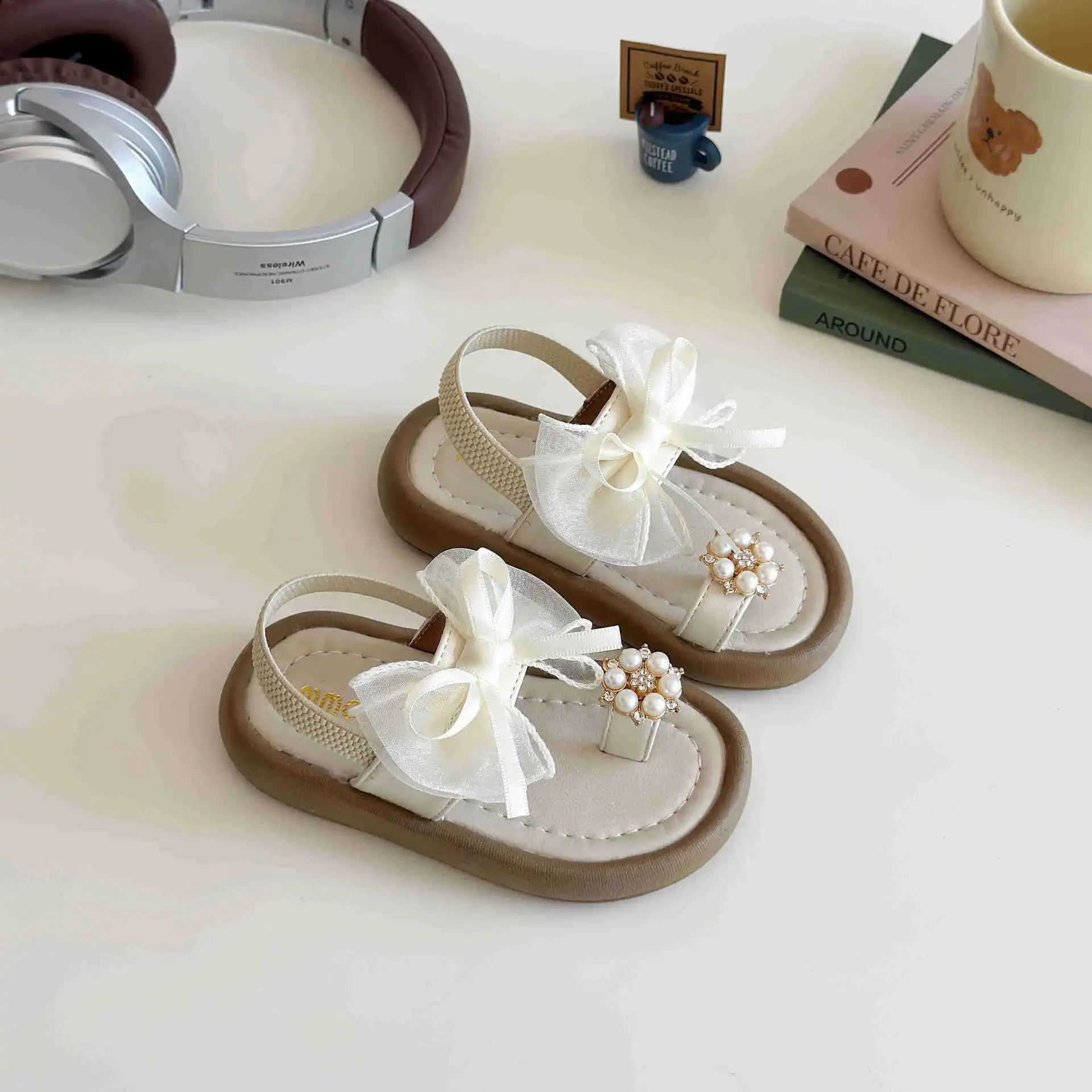 Summer Fashion Kids Platform Princess Shoes  Sandals Girls Rhinestone Straps Beach Shoes Soft Sole Ribbon Bow Versatile Sandals