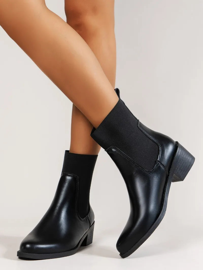 Fashion Boots Women's Short Boots 2023 New Style Thick Heel Chelsea Boots Women's Versatile Elastic Thin Boots Comfortable