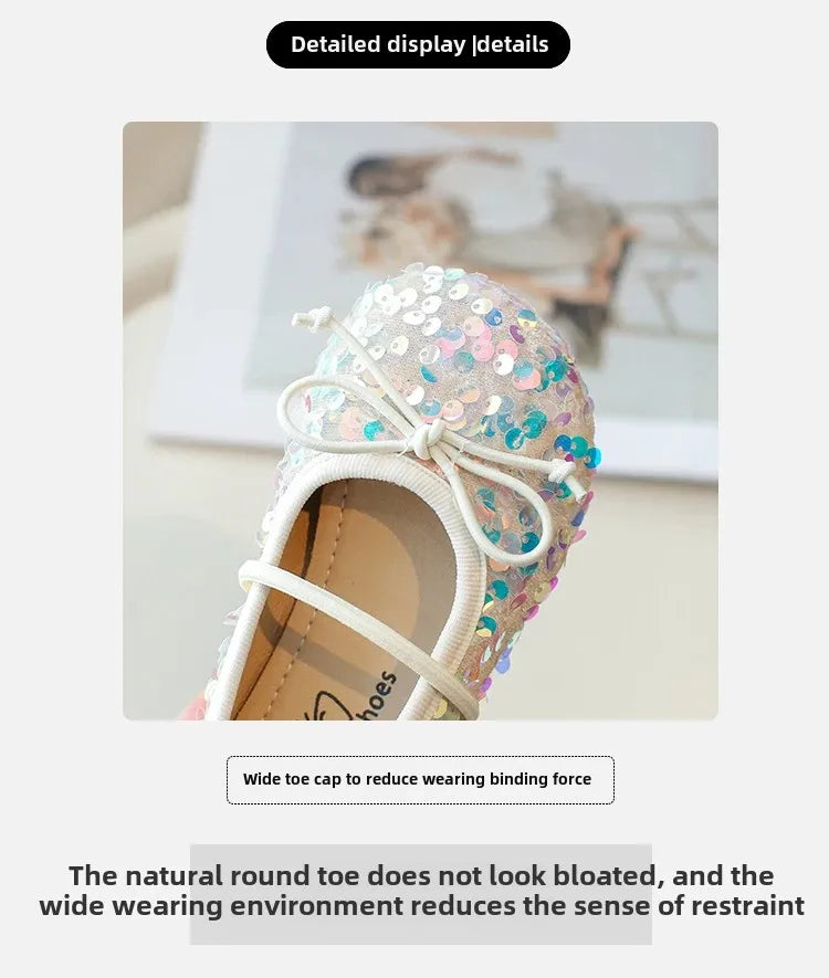 Girls' Shoes 2025 Spring New Fashion Little Girl Sequin Princess Shoes Soft Sole Girls' Shallow Mouth Single Shoes Breathable