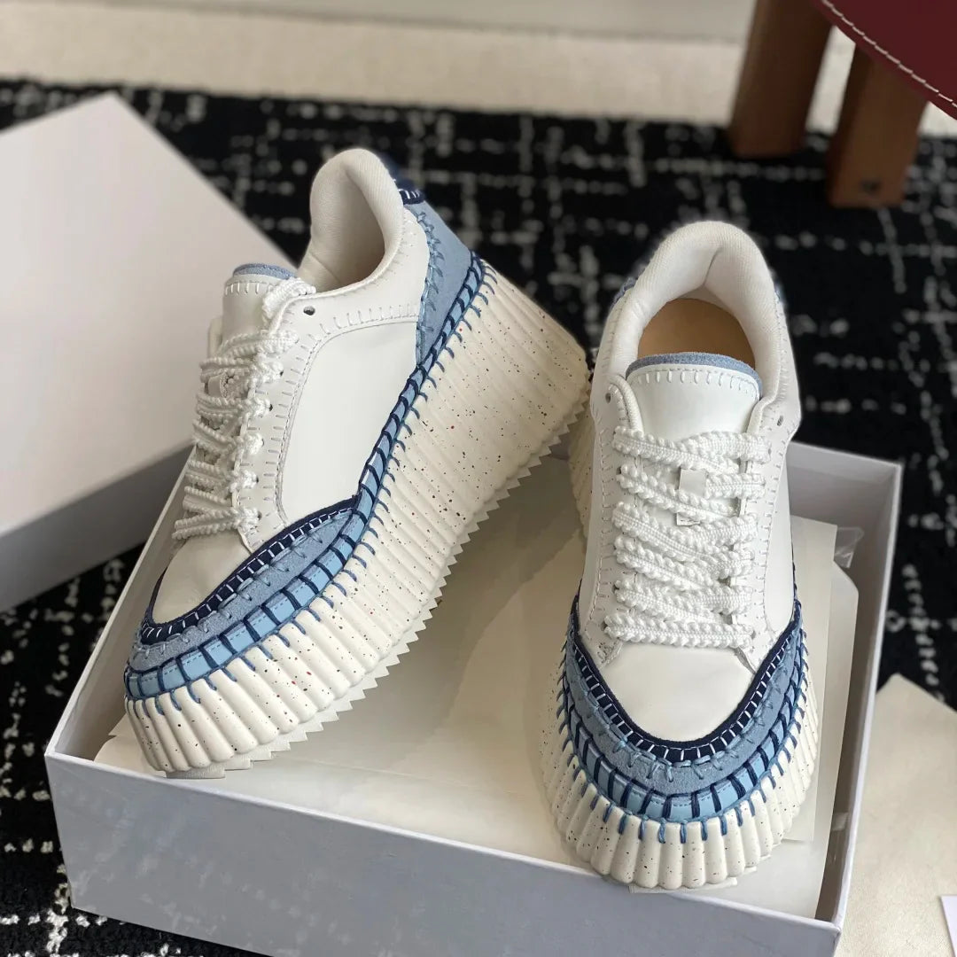 Hot-selling New Women's Sneakers Platform White Shoes Wedge-heeled Casual Shoes Luxury Design Cowhide Material Size 35-40