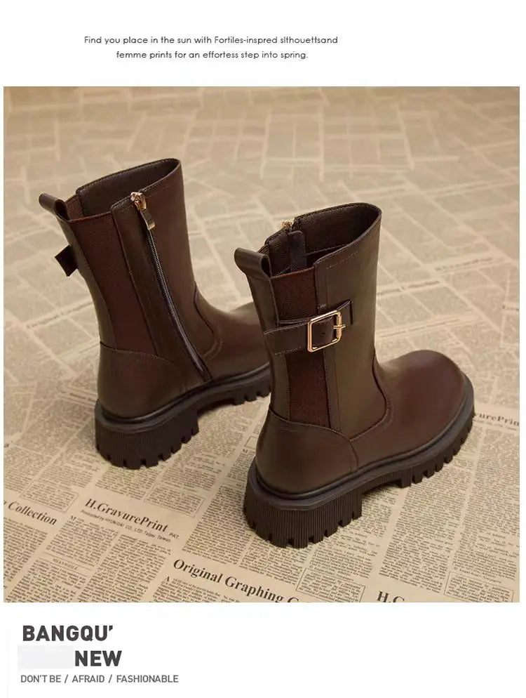 Women's Boots Designer Heeled Shoes Leather Retro Ankle Boots 2025 Fashion Goth Chelsea Boots New Walking Cozy Dress Mujer Botas