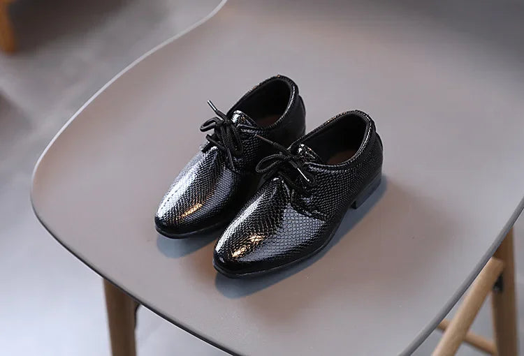 Boy Leather Shoe Black White Versatile Children's Flats for School Performance Causal Fashion Lace-up Kids Formal Uniform Shoes