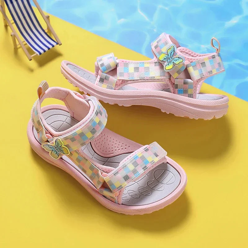 Cute Girls' Pink Soft Sole Flat Sandals Summer Breathable Kids Baby Sport Sandals Outdoor Beach Shoes Walking Size 25-38