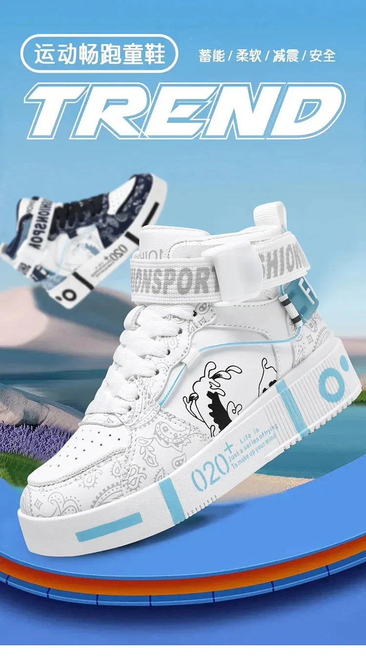 Brand Kids Board Shoes High Top Sports Shoes Boys Fashion Basketball Sneakers Leisure Girls Flats Children Casual Walking Shoes