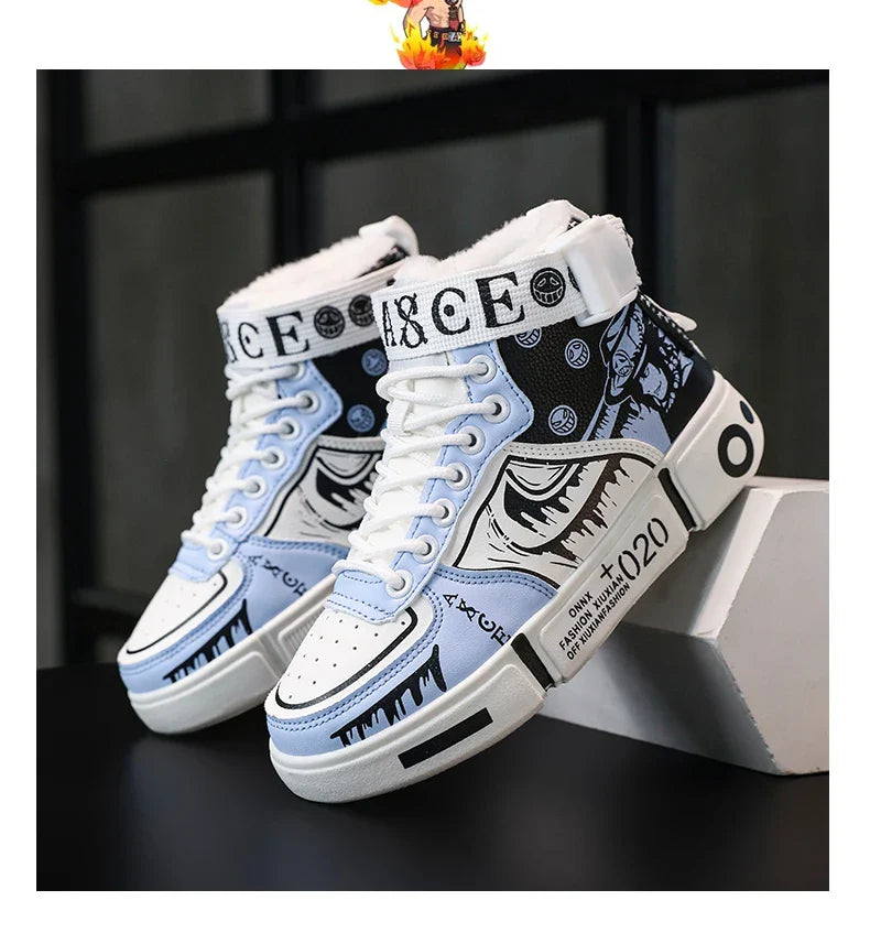 Boys' high-top sneakers Autumn/Winter new style children's sports shoes Buckle student soft-soled fleece casual shoes