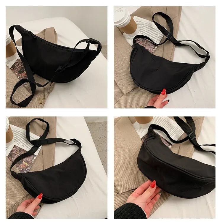 Women's bag - A round-shaped nylon bag with a cross-body strap, suitable for traveling, going to school or shopping.