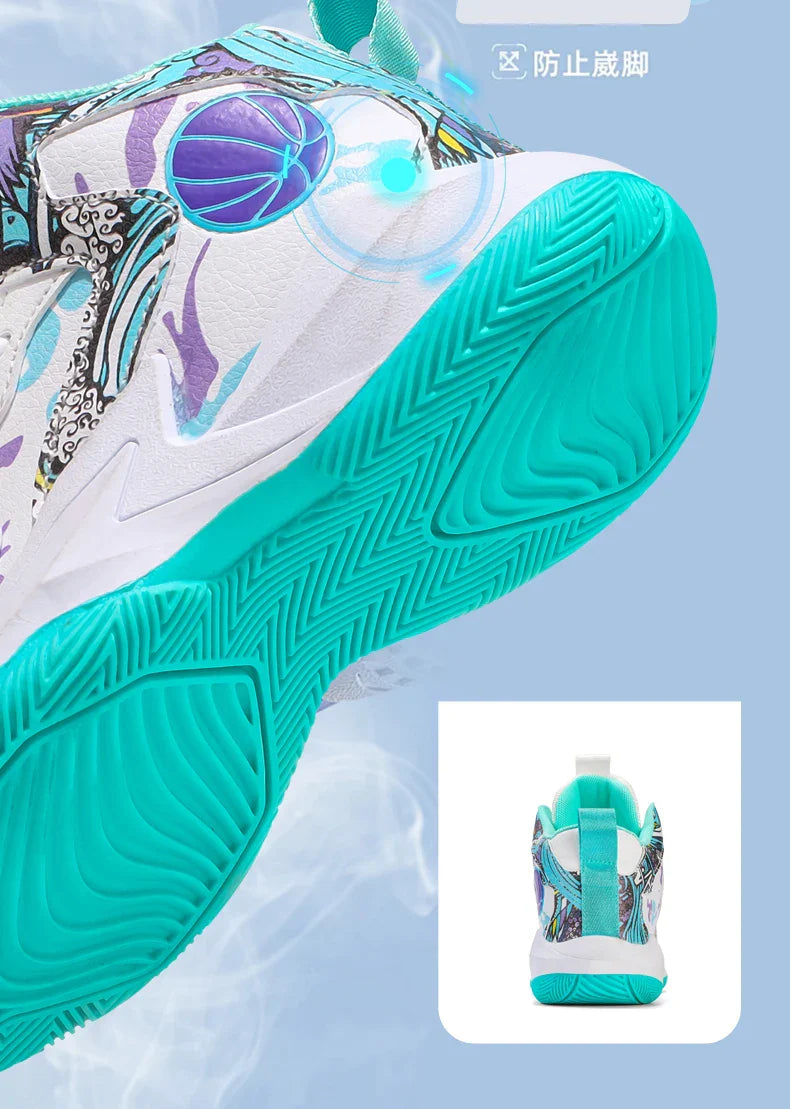 Fashion Basketball Shoes for Kids High-top Sneakers Children Casual Sports Shoes Ankle-protected Anti-slippery Gym Trainers Boys