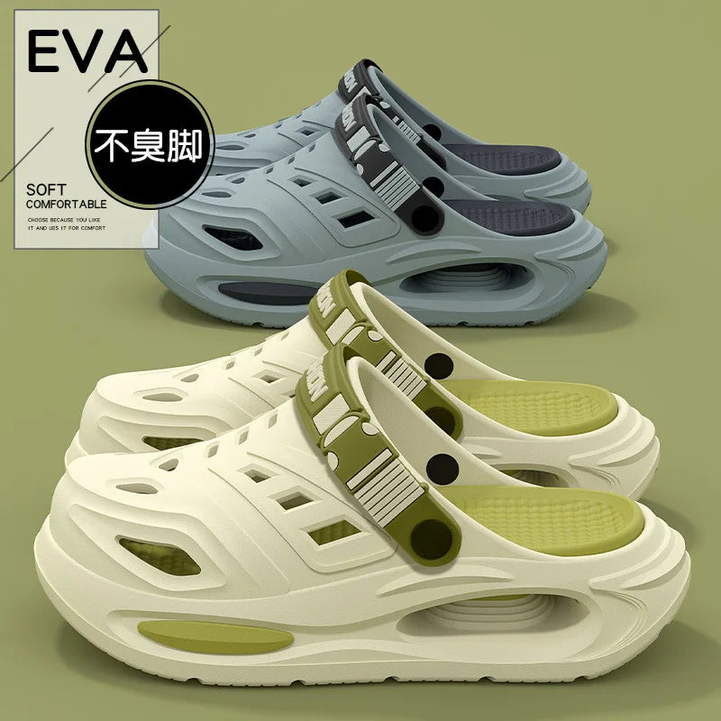 Thick-soled hole shoes for men, summer outdoor toe-caps slippers, sports sandals with anti-slip and sand-crawling feeling