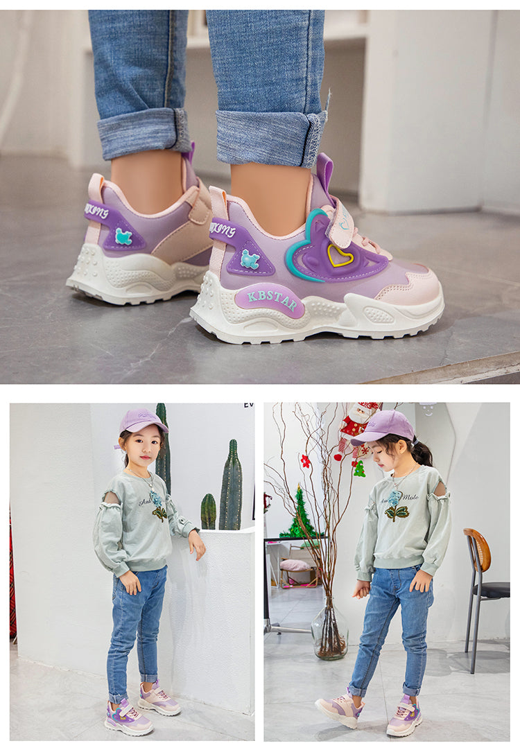 Children's Running Shoes Girls Sneakers Fashion Classic Hot Sale Kids School Casual Sports Shoes Anti-skid Pink with Love Heart