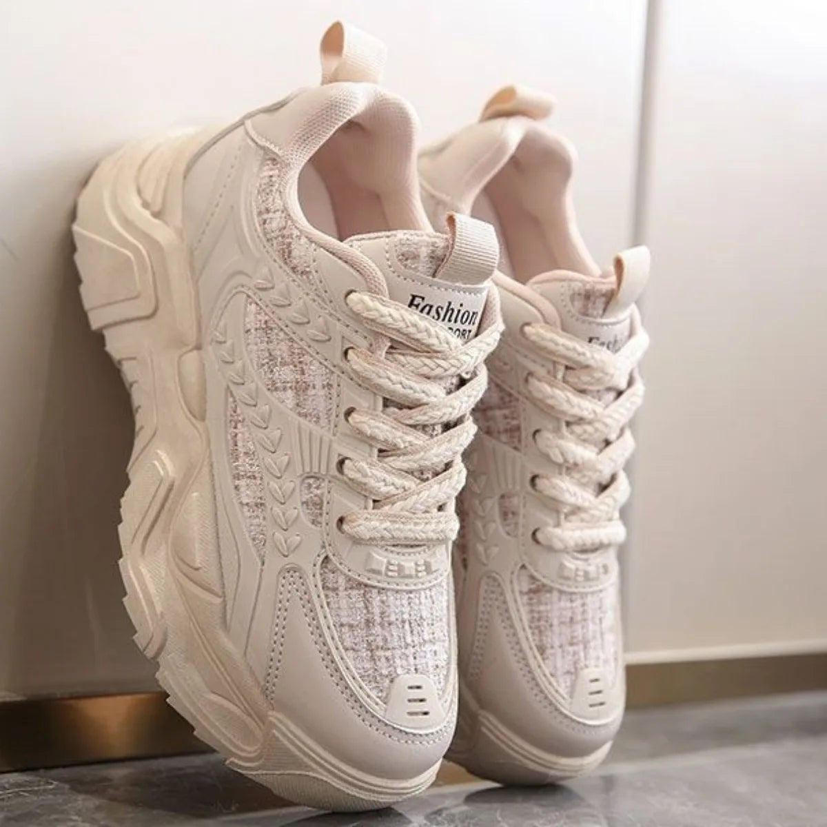 Women's Platform Sneakers - Mesh & Leather Chunky Sole, Breathable Non-Slip, Stylish Casual Sports Shoes for Daily & Dating