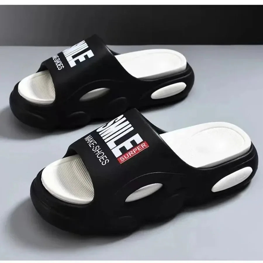 Men Thick Sole Summer Beach Slides Bathroom Anti Slip Slipper Soft Sandals Light Letter Shoes Men Slippers Platform Sandals