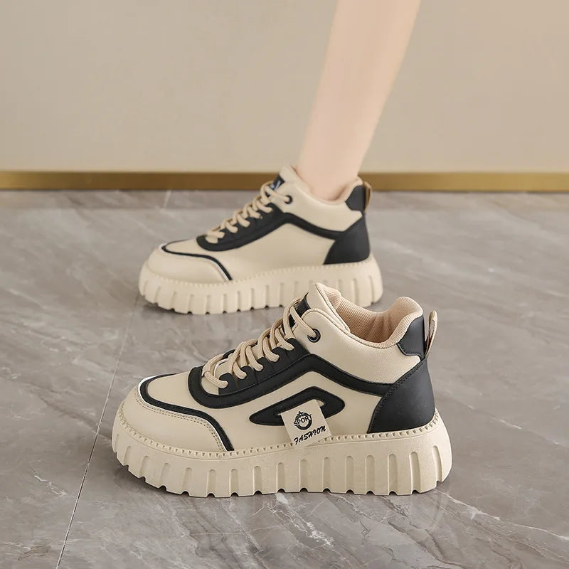 Women's Platform Sneakers Fashion High-top Casual Shoes for Women Lace Up Vulcanized Shoes Trendy Skateboard Shoes Zapatos Mujer