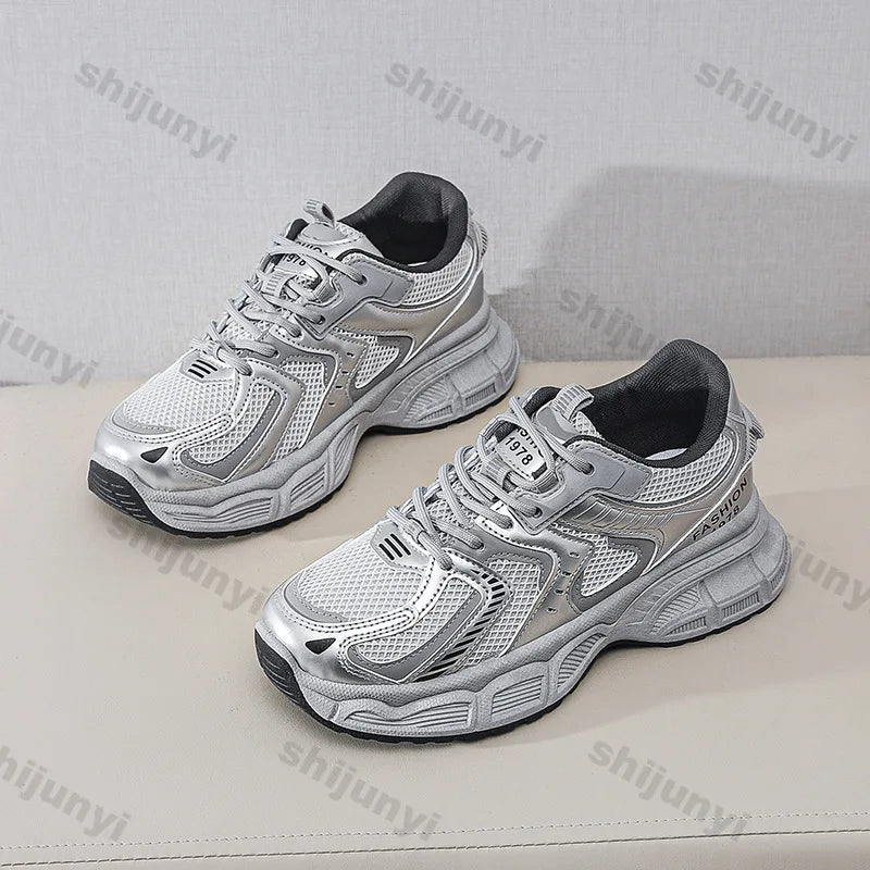 Women's Fashion Chunky Sneakers 2026 Spring Autumn New Platform Height Increase Shoes Comfortable Breathable Casual Sport Shoes