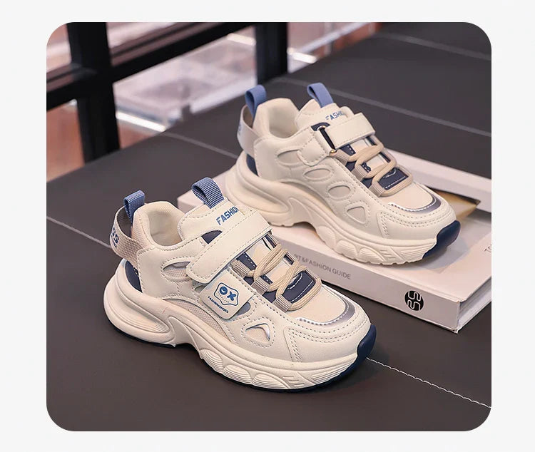 Boys Girls Sports Shoes Non-slip Trendy Students Sneakers Thick Soft Sole 2025 New Fashion Children Running Shoes Hook&loop
