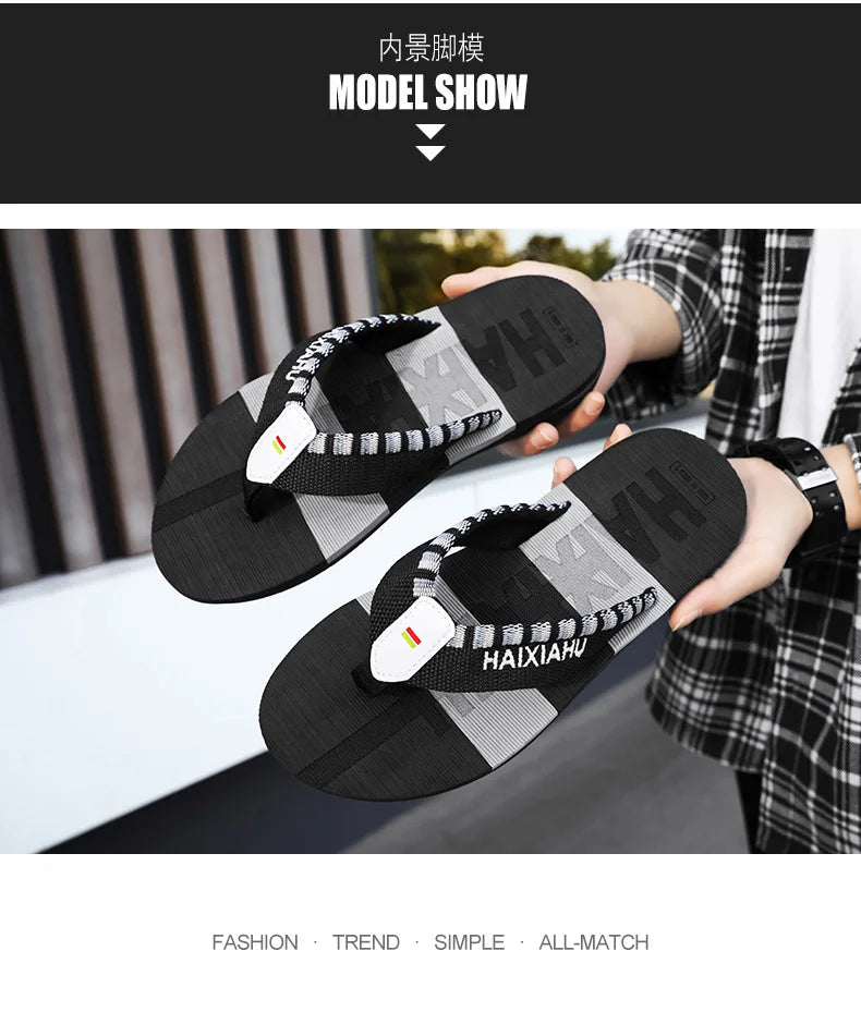 Men Slides Cloth Tape Woven Color Matching Stripe Wear-resistant Slippers Size 39-45  (Available)