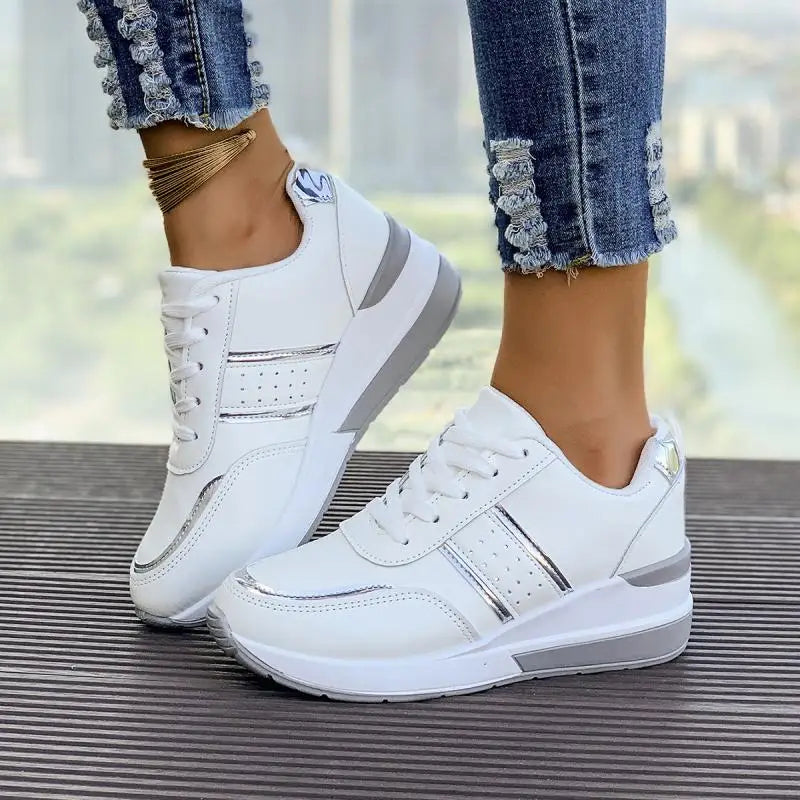 Women's White Wedge Sneakers Non Slip Comfortable Sports Shoes for Women Casual Outdoor Vulcanized Shoes Woman Walking Trainers