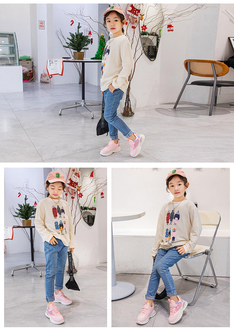Children's Running Shoes Girls Sneakers Fashion Classic Hot Sale Kids School Casual Sports Shoes Anti-skid Pink with Love Heart