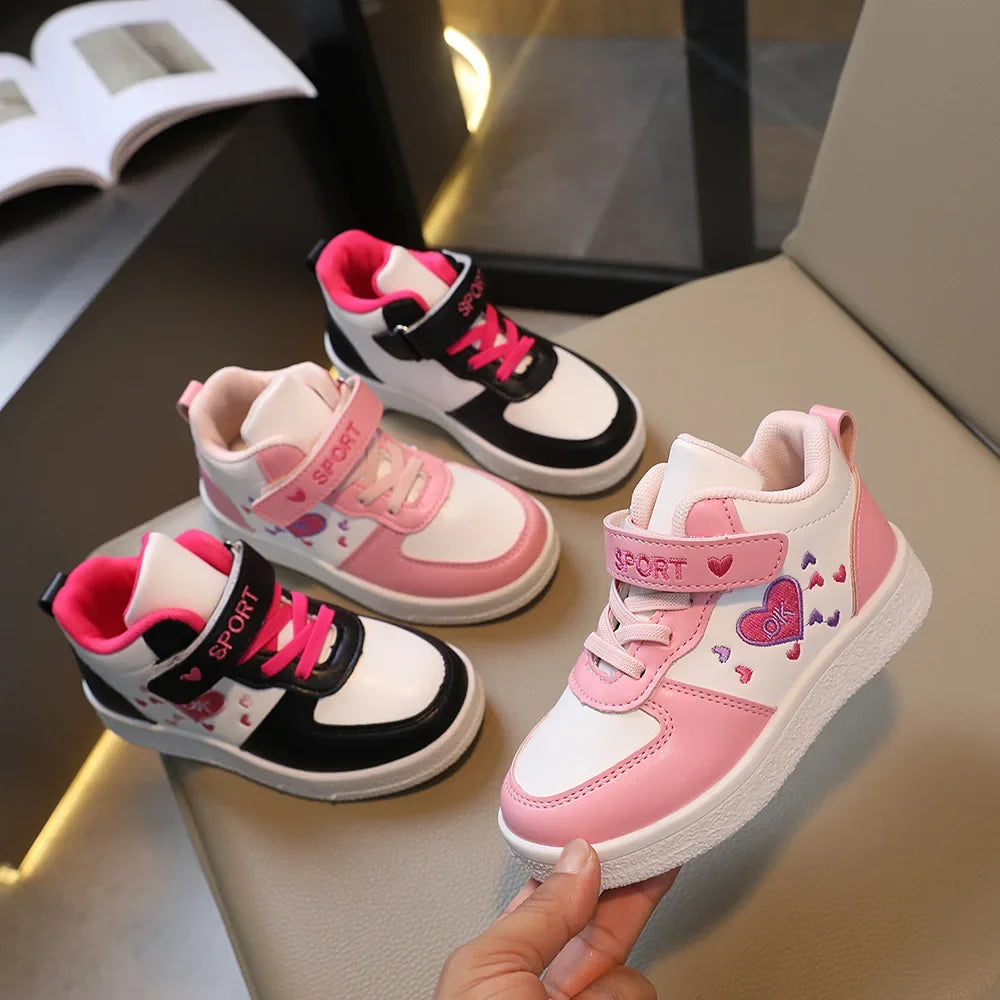 Children's Sports Shoes 2024 Spring and Autumn New Cute Girls' Sneakers Versatile Soft Breatheable Hook & Loop Fashion Kids Shoe