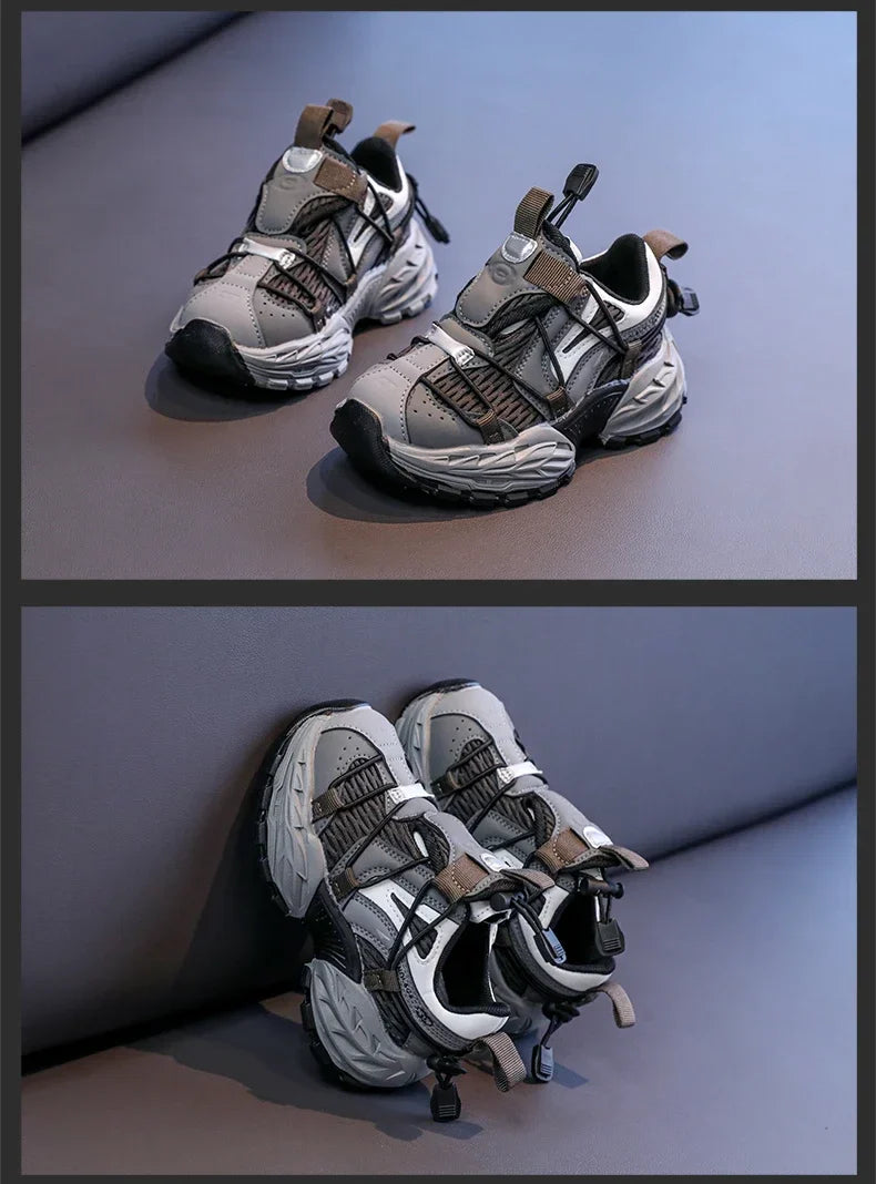Boys Running Shoes Handsome Trendy Children Sneakers Mesh Breathable 2025 New Fashion Kids Sports Shoes Non-slip Thick Soft Sole
